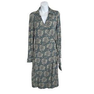 Boden Midi Wrap Dress Size 10R Sage Green Brown Tan Floral Jersey Knit